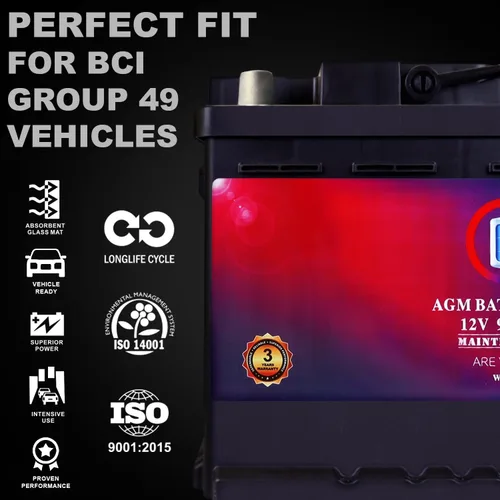 Vista 5 de Mighty Max Battery MM-H8 Batería de coche Start and Stop BCI Grupo 49 12 V 95 Ah, 160 RC, 900 CCA Batería AGM recargable para coche