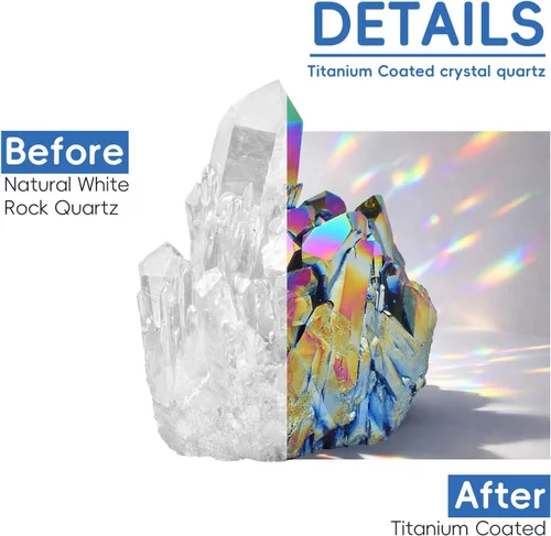 Vista 4 de Geoda Sunyik trozo de cristal revestido en titanio, punta de cuarzo, piedras preciosas