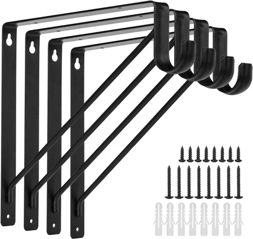 4 soportes negros resistentes para barra de armario de 11 x 11 pulgadas, estante de 1-3/8 pulgadas de diámetro y soporte de barra para decoración