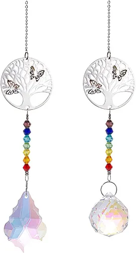 Vista 15 de 2 lámparas de araña de cristal de cristal AB color prisma colgante atrapasoles mariposa arco iris fabricante para ventana, oficina, decoración