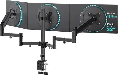 WALI - Triple Soporte para Monitor de Escritorio para Pantallas de 13-27 Pulgadas, Soporte Ajustable para 3 Monitores con Kit de Bisagra Negro