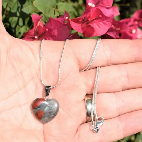 Vista 7 de Zenergy Gems - Collar con dije de corazón, piedras preciosas naturales del Himalaya en forma de corazón + cadena de plata de 20 + corazón de carga