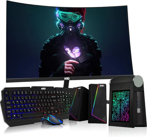 Vista 10 de TechMagnet CyberCube - Paquete de mini PC, Intel Core i5, 16 GB de RAM, SSD de 1 TB, monitor curvo de 24 pulgadas, kit RGB, cámara web, Windows 11