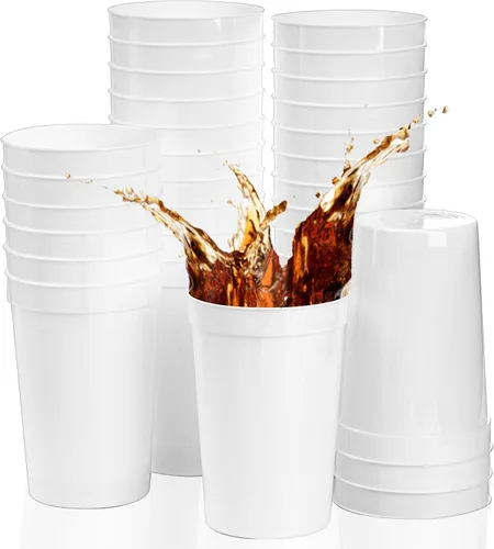 Vista 7 de Fasmov Paquete de 30 vasos de plástico de 16 onzas, vasos de plástico en blanco, reutilizables, para fiestas, eventos, marketing, bodas, coloridos