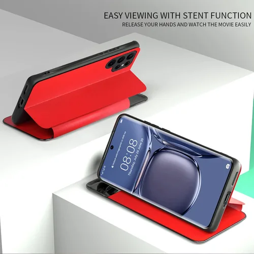 Vista 5 de Funda de cuero para Samsung Galaxy S22/S22 Plus/S22 Ultra 5G, S-View Flip Cover Control Smart Wake-Up Magnetic Book Folio Kickstand Funda protectora