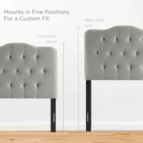 Vista 4 de Modway MOD-5160 Annabel - Cabecero tapizado con botones de estilo capitoné en tela de lino para cama individual en color gris