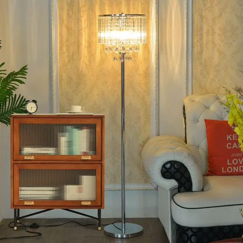 Vista 3 de beaysyty Modern Elegance Crystal Floor Lamp, On/Off Foot Switch, Crystal & Glass 3-Lights Standing Light, Reading Corner Lamp for Office Cafe, Den