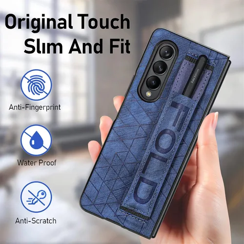 Vista 5 de Asuwish Funda de cuero para Samsung Galaxy Z Fold 4 5G 2022 y accesorios para celulares, funda de cuero con soporte para S Pen Ranura Correa de Azul