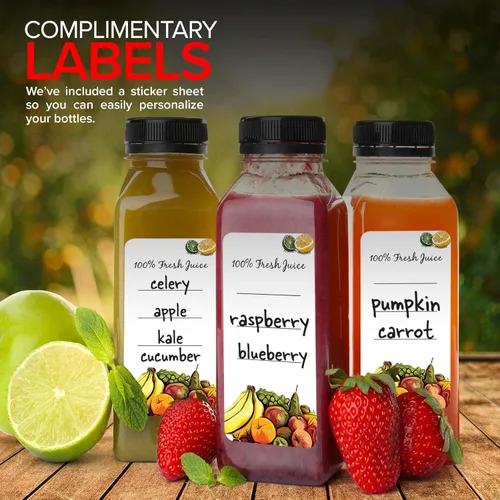 Vista 5 de Botellas de jugo con tapas para jugos y licuados, botellas de plástico vacías transparentes reutilizables con tapas, recipientes de bebida de 16