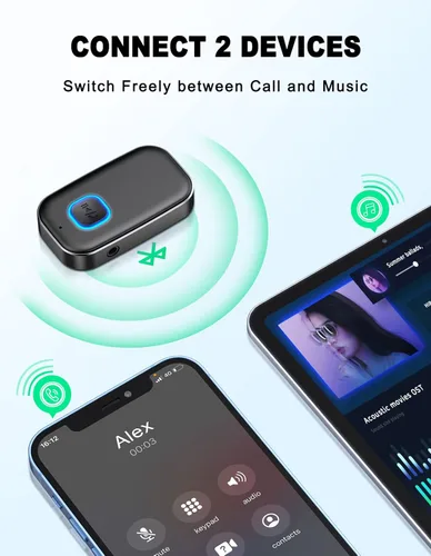 Vista 7 de COMSOON Adaptador AUX Bluetooth para automóvil, receptor Bluetooth con reducción de ruido para música/llamadas manos libres, receptor de audio