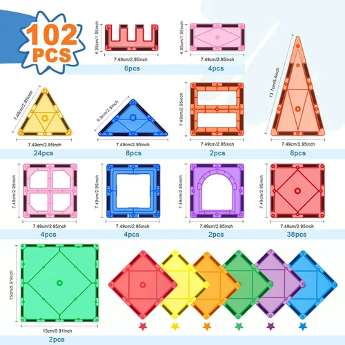 Vista 8 de Soyee 102 piezas de bloques de construcción magnéticos de bloques de construcción para niños y niñas de más de 3 años, juguetes Montessori
