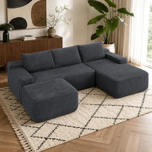 Vista 20 de Sofá modular en forma de U negro de 96.9 pulgadas, sofá modular con otomanas, sofá de nube sin hueso con otomanas, juego de sala de estar de espuma