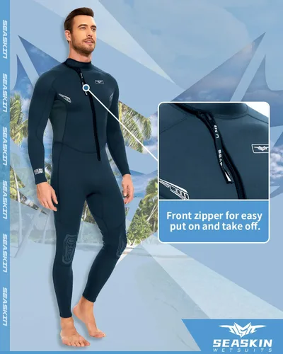 Vista 3 de Seaskin Trajes de neopreno para hombres y mujeres de 2 mm, trajes de buceo de cuerpo completo con cremallera frontal