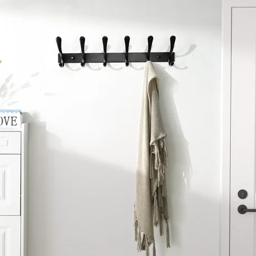 Vista 5 de SKOLOO Coat Rack Wall Mounted - 6 Hooks, Heavy Duty, Stainless Steel, Metal Wall Hanger, Sturdy Coat Hooks for Hanging Coats, Jacket, Clothes, Hats