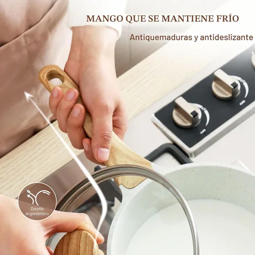 Vista 5 de SENSARTE Cacerola antiadherente de cerámica blanca con tapa de 1.5 cuartos de galón, olla pequeña con mango Stay Cool, cacerola compatible