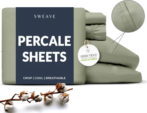 Vista 10 de Sábanas de percal 100% algodón tamaño individual - sensación de hotel fresca y crujiente, transpirable, más suave después de cada lavado, sábanas