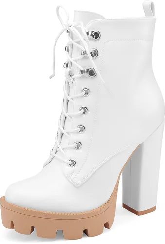 Vista 2 de Botines de plataforma para mujer, de tacón grueso, suela de lengüeta, botas de combate con cordones y tacón alto