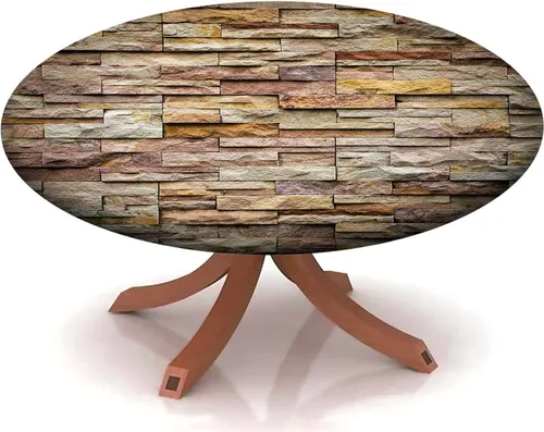 Vista 32 de Mantel con patrón de mármol, borde elástico, adecuado para catering y cocina, se puede limpiar para mesa redonda de comedor, para mesas redondas