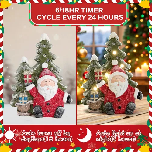 Vista 3 de Estatuas de Papá Noel, decoraciones de Navidad para interiores, estatuas de árbol de Papá Noel de Navidad con luces para decoración navideña