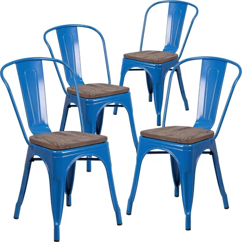Vista 20 de Flash Furniture Perry - Silla apilable de metal con asiento de madera, 1 paquete, color negro Durable Construction, Commercial Use