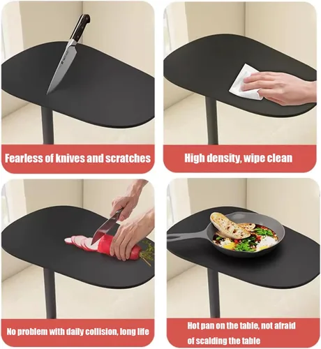 Vista 3 de Mesa auxiliar en forma de C, mesa auxiliar de hierro para espacio pequeño para sala de estar, dormitorio, baño, mesa comercial de tienda de té