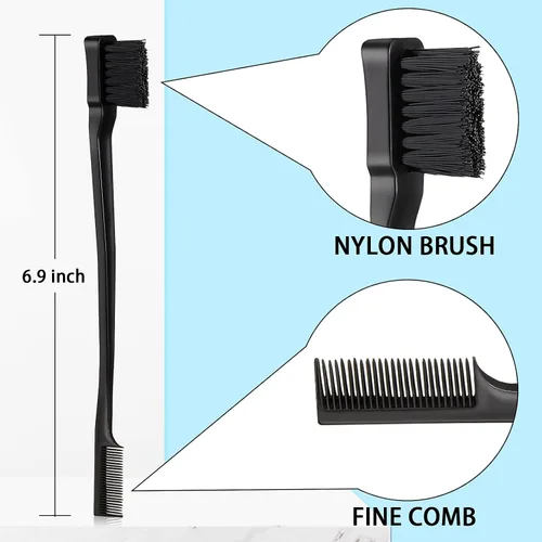 Vista 2 de Geiserailie Juego de 3 cepillos para peinar el cabello liso Cepillo de cerdas Cepillo de control de bordes Cepillo de cardado para mujeres con Negro