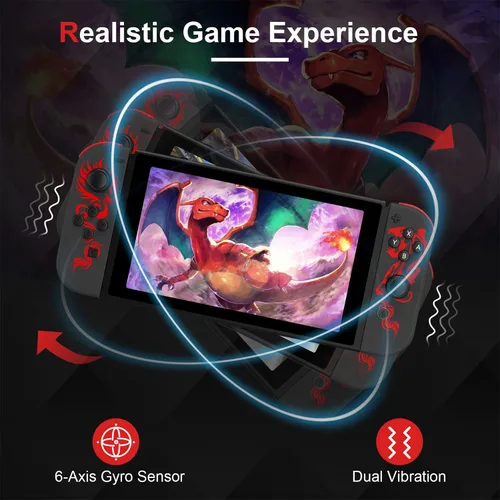 Vista 5 de PPKKAI Controller for Nintendo Switch, Red Dragon Controllers for SwitchLiteOLED, Replacement Controllers with Dual VibrationWake-up