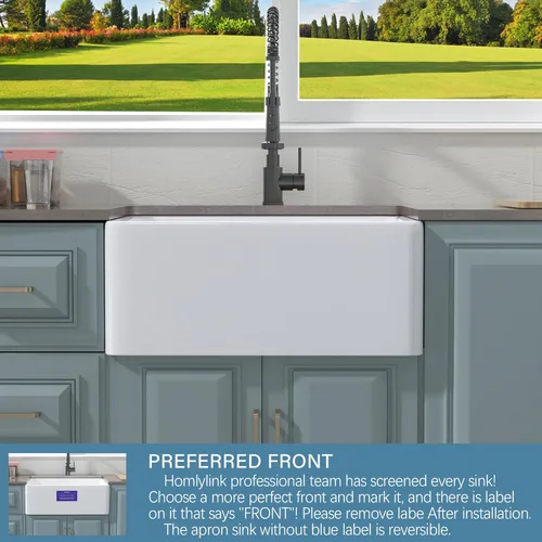 Vista 8 de Fregadero pequeño de granja de 24 x 18 pulgadas, fregadero de granja con delantal Firecaly, cuenco individual resistente, con accesorios 2 tipos