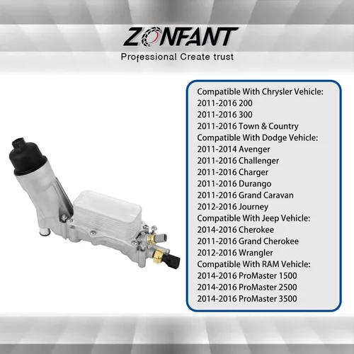Vista 2 de Conjunto de adaptador de carcasa de filtro de aceite de motor de aluminio 926-876, enfriador de aceite de motor compatible con Dodge Chrysler Ram