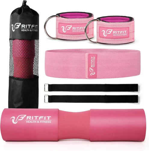 Vista 8 de RitFit 7 Pcs Barbell Squat Pad Set, with Resistance Band, 2 Safety Straps, 2 Gym Ankle Straps & Carry Bag, Upgraded Neck & Shoulder Protective Pad