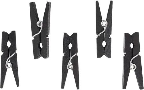 Vista 7 de Restaurantware Pinzas para la ropa negras de 1.2 pulgadas, 500 mini pinzas para la ropa, desechables, resistentes, clips de madera de bambú negro