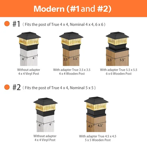 Vista 6 de Luces solares modernas para tapa de poste #2 (se adapta al poste de 4 x 4, nominal 5 x 5), 50 lúmenes con tres opciones de temperatura de color, luz