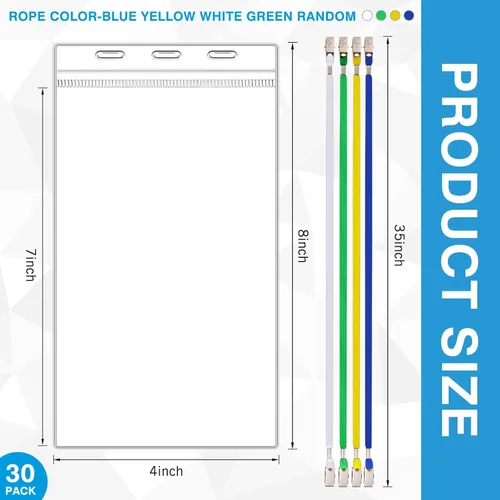 Vista 2 de Patelai 30 soportes para tarjetas de identificación extragrandes de 4 x 8 pulgadas con cordón transparente a granel para boletos, eventos