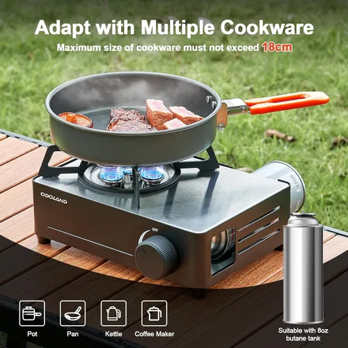 Vista 6 de Odoland Estufa de butano para campamento 7500BTU con funda de transporte compacta, estufa de gas portátil certificada por CSA para mochileros, Negro