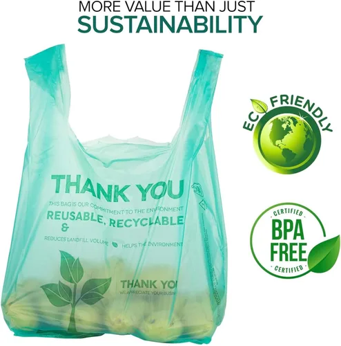 Vista 3 de Stock Your Home Bolsas de comestibles ecológicas desechables con asas, bolsa de camiseta de agradecimiento para supermercado, comestibles