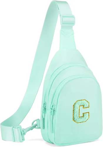 Vista 63 de Viverte Pequeña bolsa con inicial para niñas y mujeres, bonita cangurera cruzada de regalo