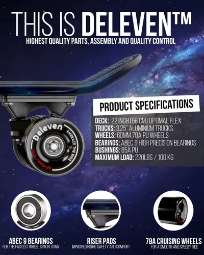 Vista 4 de Deleven 22" Skateboard with Skate Tool - The Universe Collection with ABEC 9 Bearings and 78PU Wheels - for Kids Beginners Adults