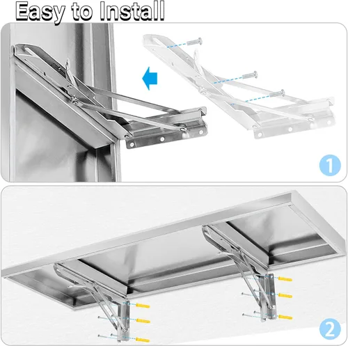 Vista 7 de Estante plegable de concesión de 24 x 12 pulgadas, estante plegable de acero inoxidable para servir alimentos para ventanas de concesión