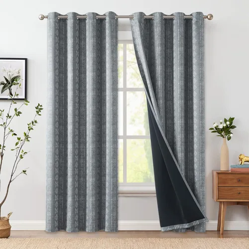 Vista 32 de jinchan - Cortinas bohemias 100% blackout de 54 pulgadas de largo para dormitorio, estampado geométrico negro sobre beige, con ojales