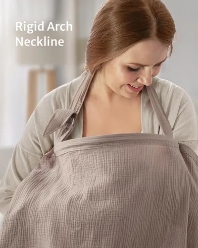 Vista 4 de Blissful Diary Funda de lactancia de muselina para lactancia materna, cubierta transpirable con cuello de arco para mujeres, delantal de lactancia