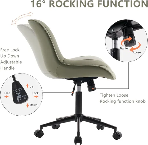 Vista 22 de YOUNIKE Silla de escritorio de oficina en casa con ruedas, silla de tocador sin brazos con respaldo, cómoda y moderna silla tapizada de cuero