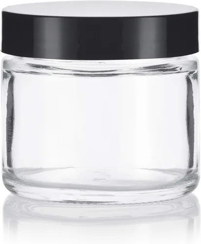Vista 8 de JUVITUS Tarro recto de vidrio grueso transparente de 2 oz / 2.0 fl oz con tapas negras (paquete de 6) hermético, a prueba de olores