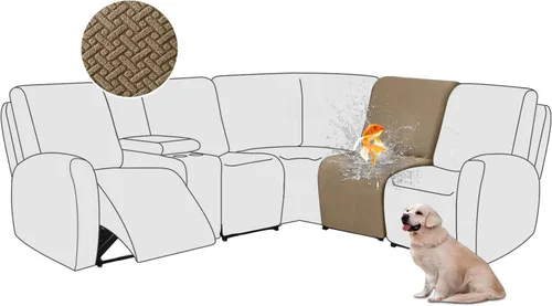 Vista 110 de ALIECOM Fundas 100% impermeables para sofá seccional reclinable, forma de L, elásticas, para esquina, funda para sofá seccional reclinable, lavable