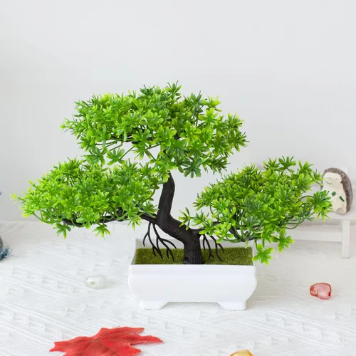 Vista 3 de Árbol bonsái artificial simulación planta en maceta oficina sala de estar decoración del hogar verde
