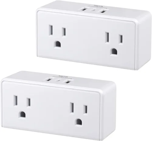 Vista 10 de Clear Power Regleta de alimentación de 2 salidas con 3 puertos USB (1 USB-C), enchufe plano, cable de alimentación de 6 pies, estación de carga