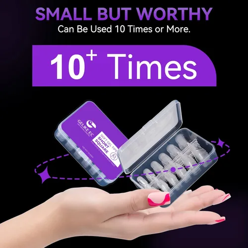 Vista 7 de Gelike ec Punta de uñas de gel suave cuadrada corta, cobertura completa, puntas de gel transparentes prepulidas, puntas de uñas postizas de PMMA, 12