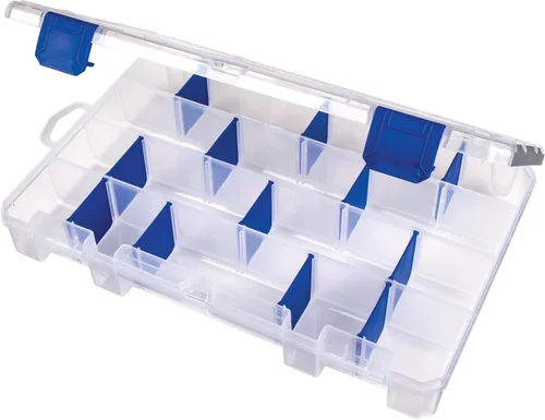 Vista 11 de Flambeau Outdoors 2003 Tuff Tainer, bandeja de pesca, incluye [15] divisores Zerust, 18 compartimentos, azul, blanco transparente, 7 x 4.12 x 1.5