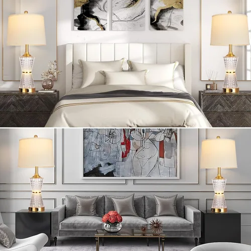 Vista 7 de Lámparas de mesa modernas de 26 pulgadas, juego de 2 lámparas de mesa doradas luz nocturna con 2 puertos de carga USB y salida de CA, lámpara