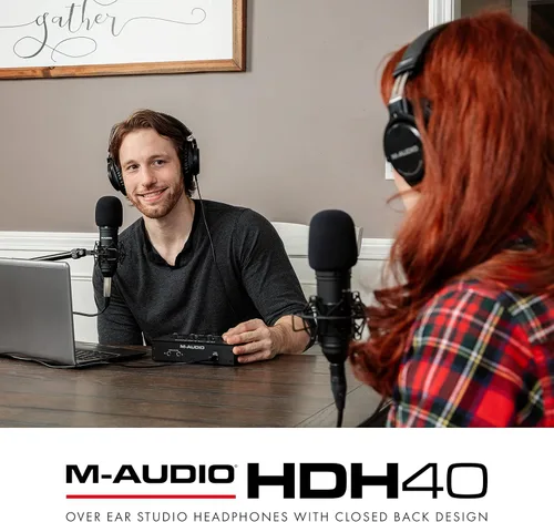 Vista 7 de M-AUDIO HDH40 - Auriculares de estudio sobre la oreja con diseño de parte trasera cerrada, diadema flexible y cable de 2.7m para monitoreo