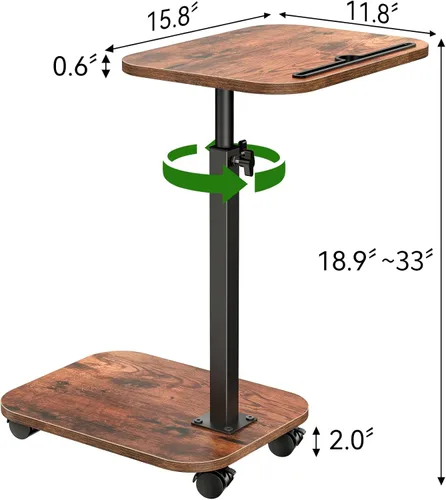 Vista 2 de XNSDXV Mesa de sofá para sofá, bandeja de TV giratoria de 360° para espacios pequeños, mesas auxiliares de altura ajustable para comer, mesa